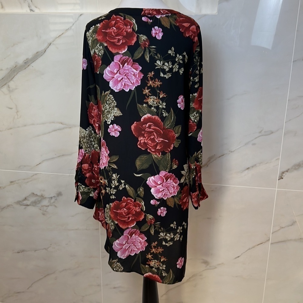 CATHERINE MALANDRINO Black Floral Tunic Top Size S - Picture 2 of 6